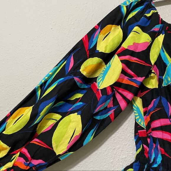 Tabitha Brown Target Black Lemon Blouse S Beachy Vacation Tropical Off Shoulder - Picture 3 of 10